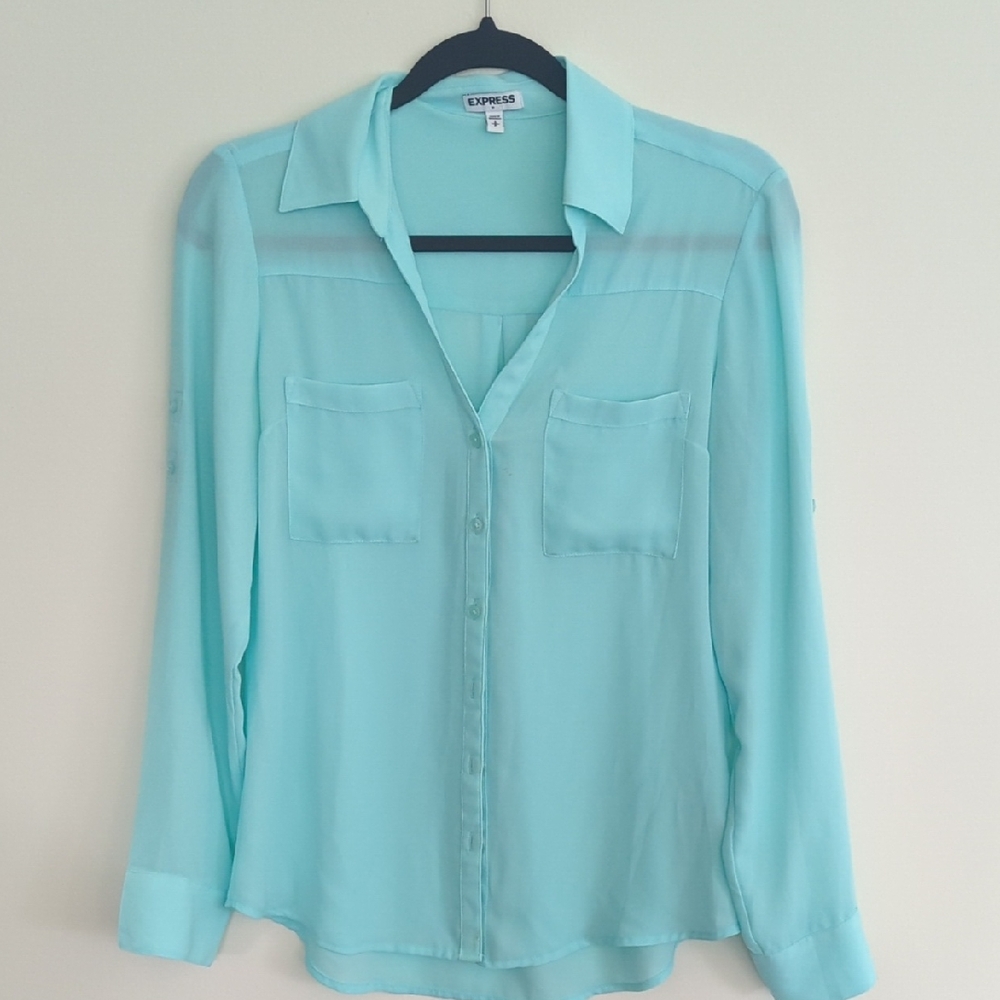Express Green Long Sleeve Button Down Shirt